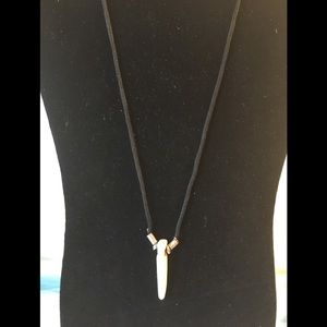 Bone tooth necklace with silver beaded accents